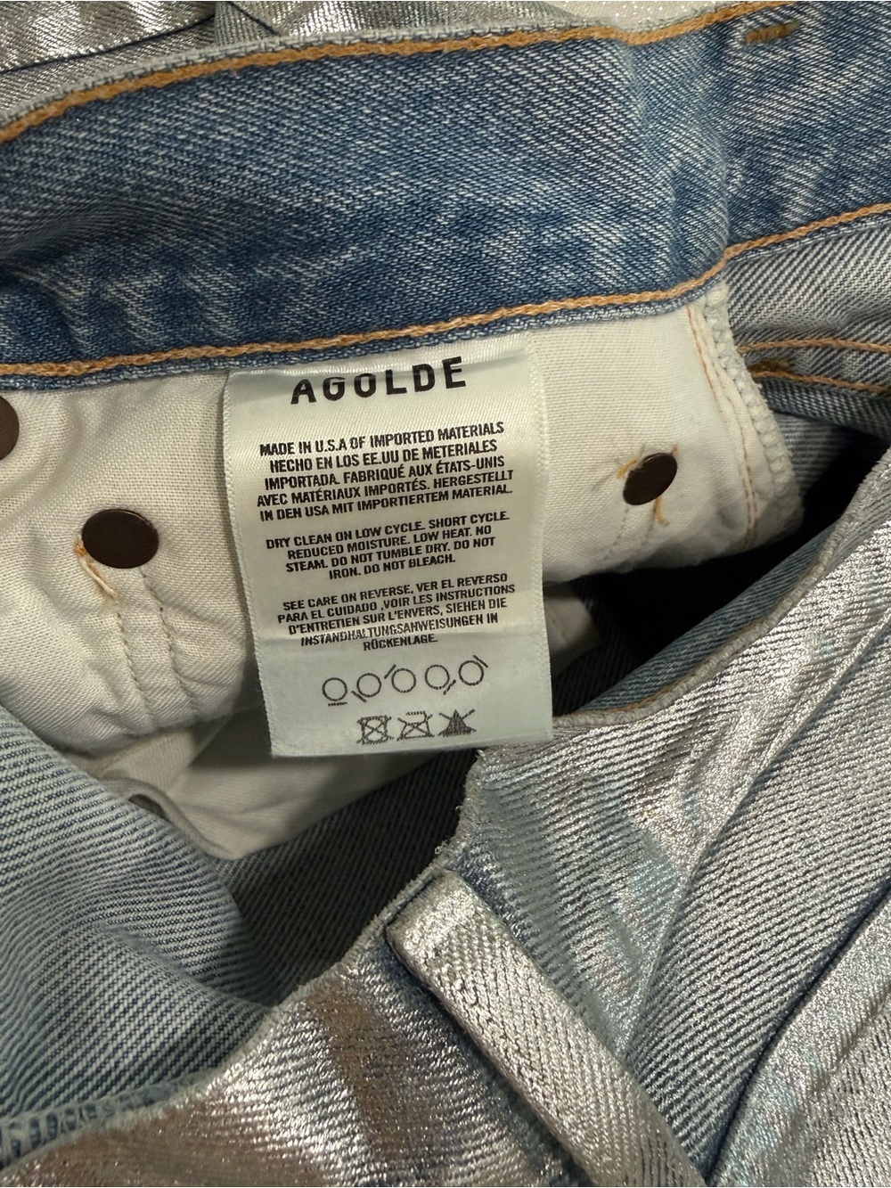 AGOLDE Women’s Silver Jeans 90s Mid Rise Loose Fit Tinfoil Denim Size 29 - Picture 8 of 11